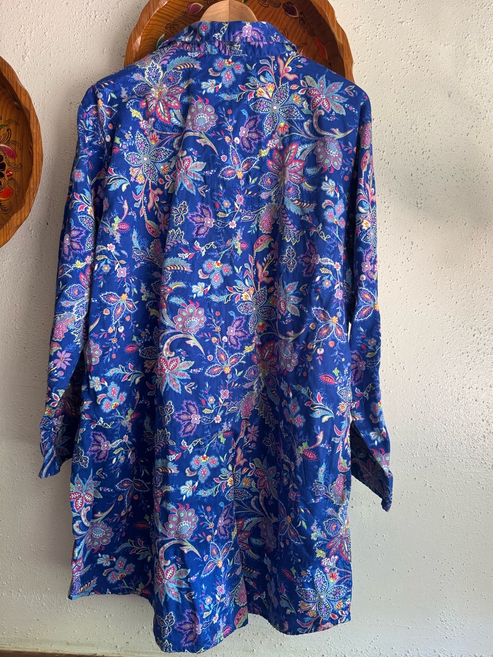 Lauren Ralph Lauren Royal Blue Floral Paisley Button-Down Sleep Shirt Size XL - Picture 2 of 8